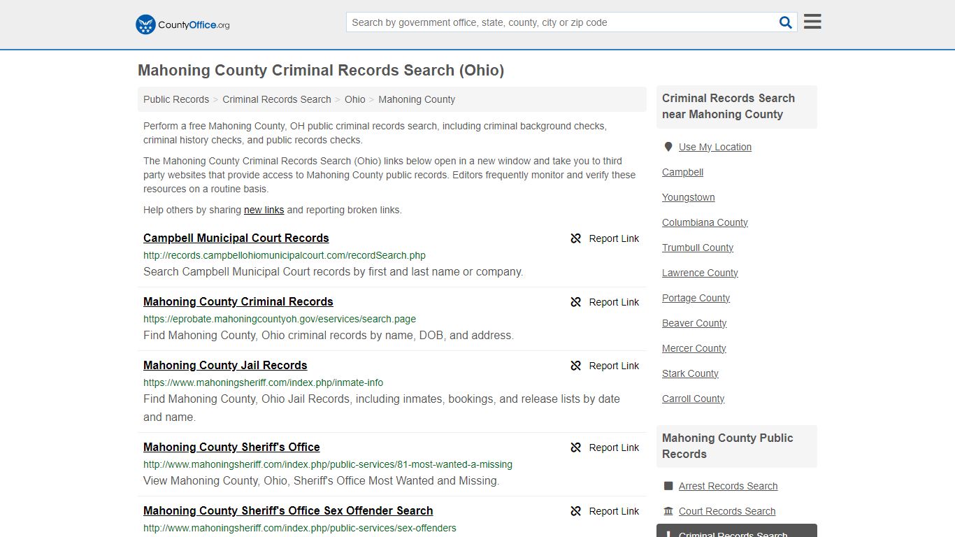 Mahoning County Criminal Records Search (Ohio) - County Office
